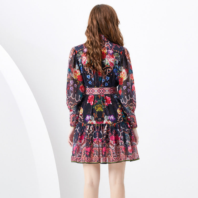 Edge Mini Retro Printed Dress Two-piece Dresses