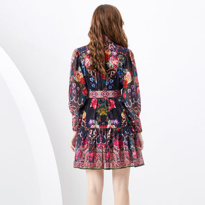 Edge Mini Retro Printed Dress Two-piece Dresses