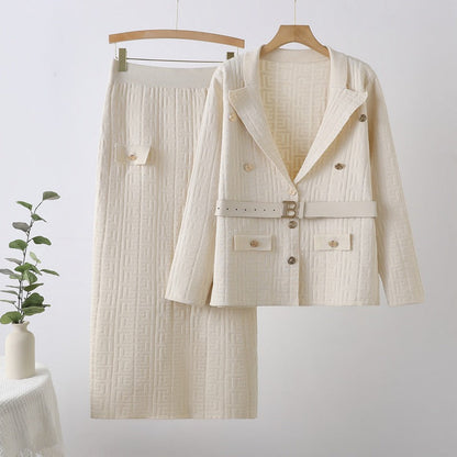 Women's Double Breasted Lapel Waist Tight Knitted Suits