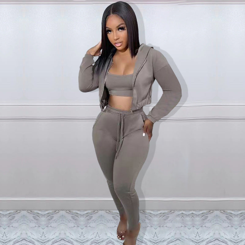 Women's Hooded Sports Casual Set Three-piece Suits