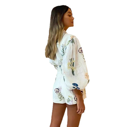 Fashion Shirt Linen Print Casual Elegant Suits