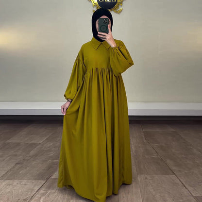 Women's Autumn Solid Color Casual Style Lantern Sleeve High Dresses