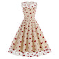 Round Neck Sleeveless Valentine's Day Mesh Embroidered Cherry Dresses