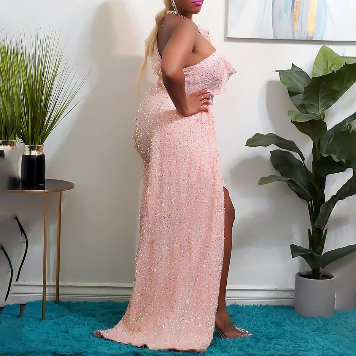 Women's African Dress Fashion One Shoulder Sequin Dresses