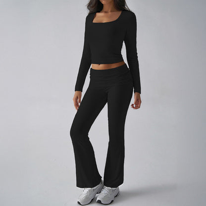 Solid Color Casual Knitted Long-sleeved Yoga Clothes Tops