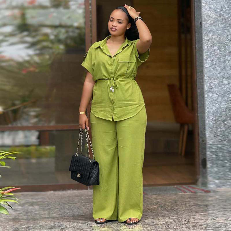 Women's African Solid Color Polo Collar Oversized Suits