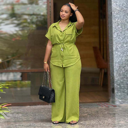 Women's African Solid Color Polo Collar Oversized Suits