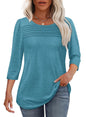 Women's Round Neck Sleeves Chest Tuck Line Blouses