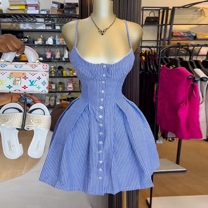 Women's Summer Fashion Elegant Blue Stripe Word Dresses