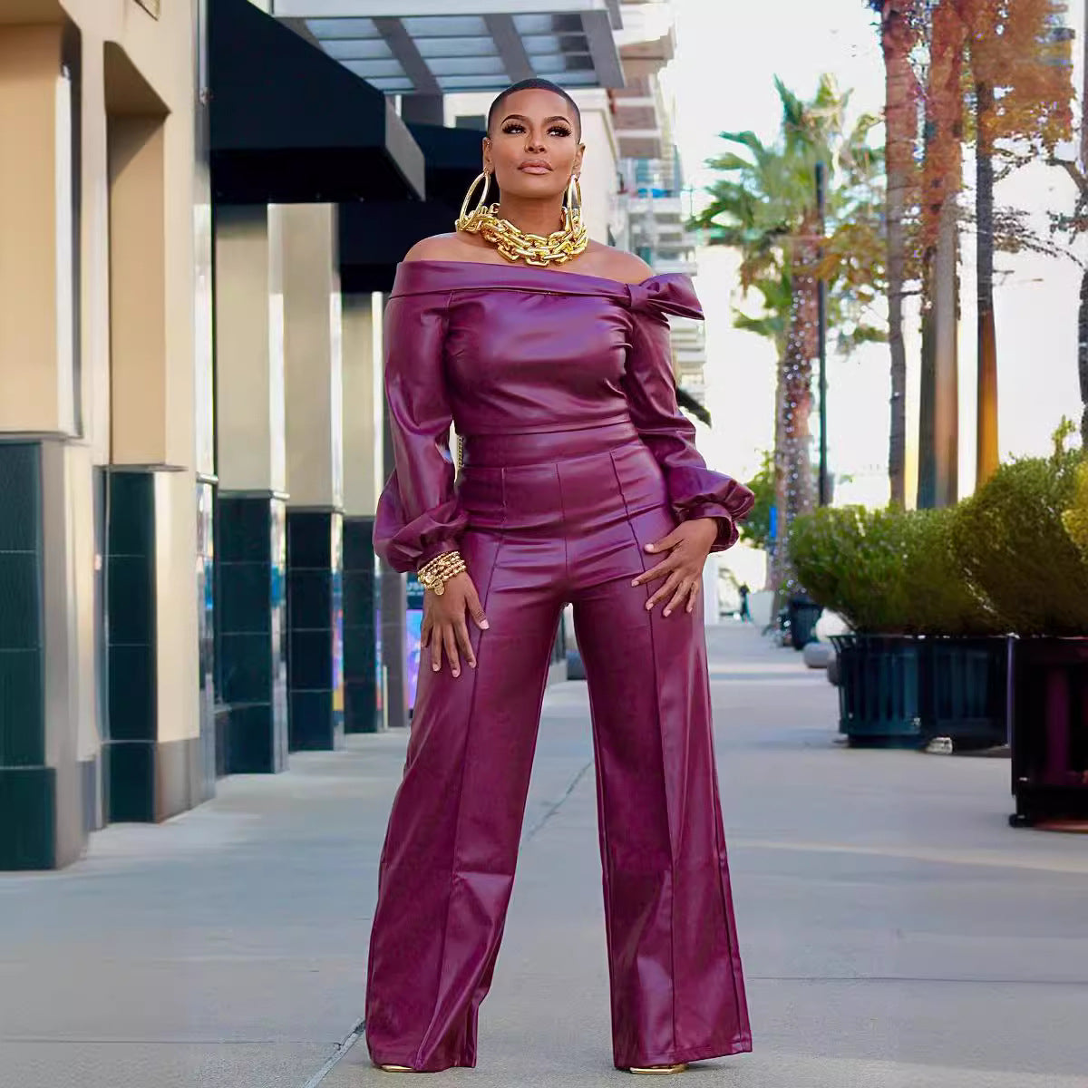 Women's Attractive Slouchy Personalized Fashion Leather Suits