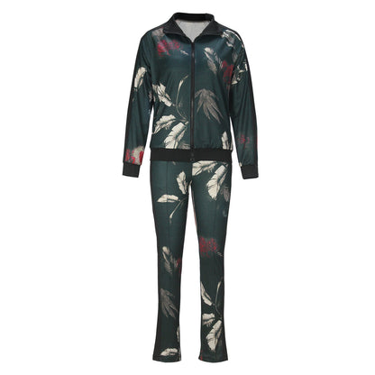Women's Zipper Fly Collar Long Sleeves Trousers Suits