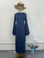 Women's Waist Slimming Satin Bell Sleeve Solid Color Dresses