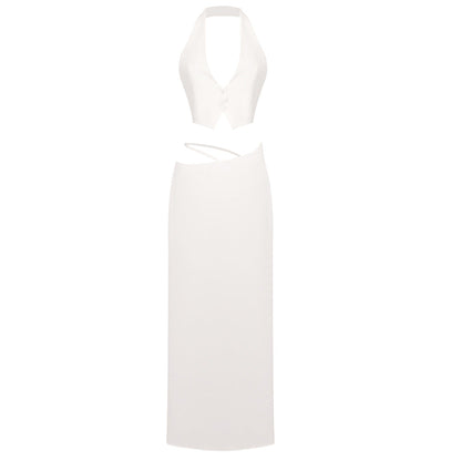 Summer White Low-cut Sleeveless High Waist Suits