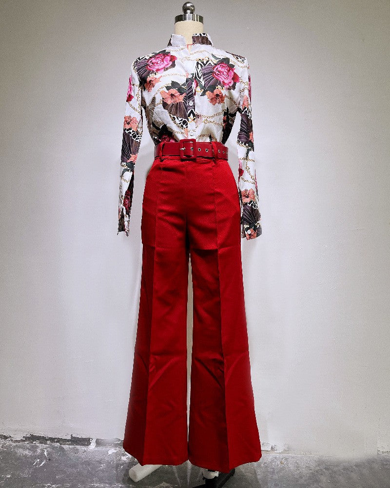 Women's Stand Collar Long Sleeve Shirt Wide Suits