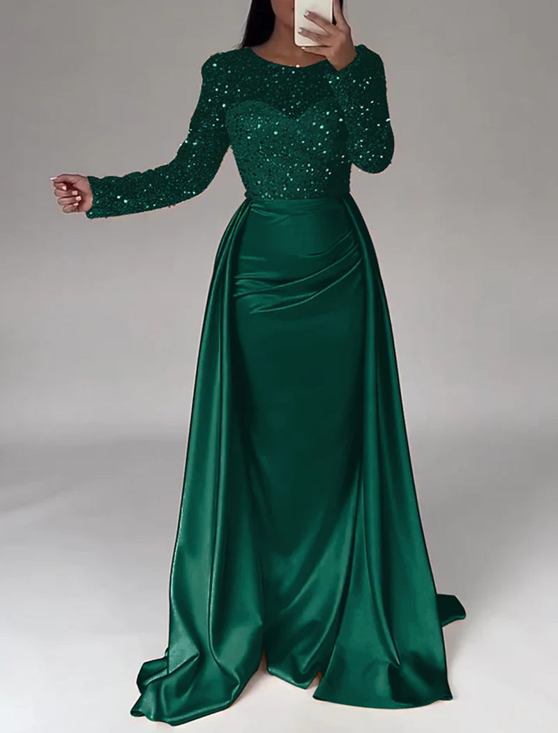French Satin Rose Gold Fishtail Entry Dresses