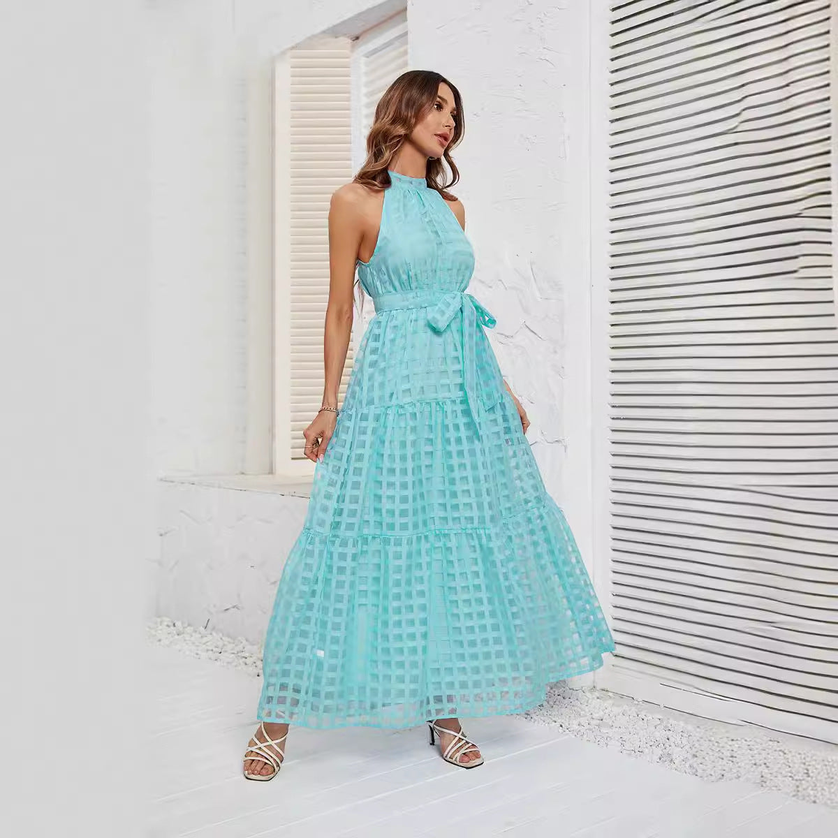 Women's Summer Halter Ruffled Long Dress Dresses