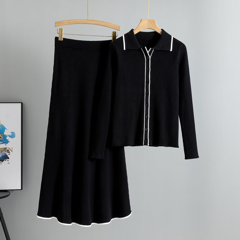 Women's Two-piece Set Knitted Collar Slim Korean Suits