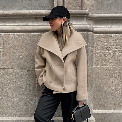 Women's Commuter French Khaki Woolen Winter Thickened Coats