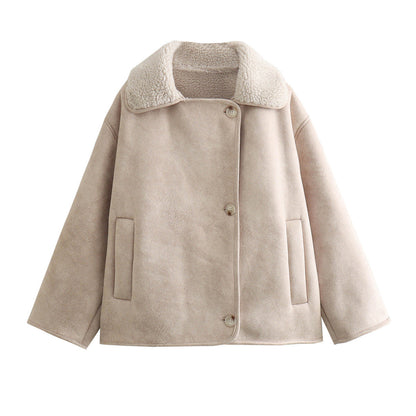 Women's Lapel Fur Suede Fleece-lined Warm For Coats