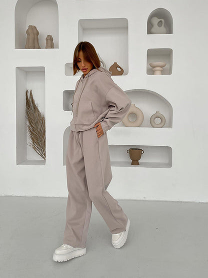 Women's Zipper Hooded Sport Trousers Two-piece Casual Suits