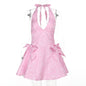 Sexy Sleeveless Halter Jacquard Bow Style Dresses