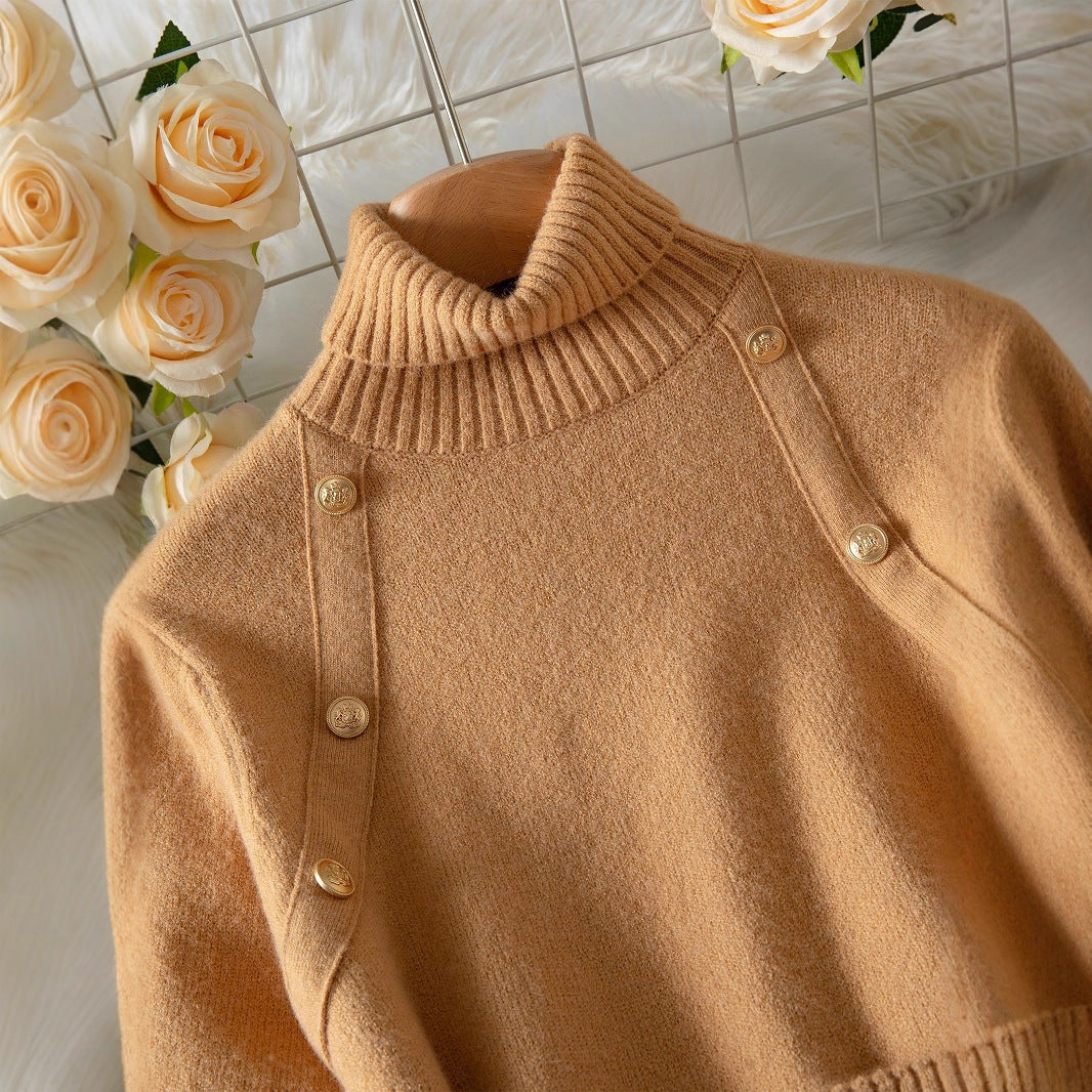 Women's Polo Collar Warm Elegant Lace Stitching Sweaters