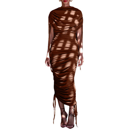 Women's Pleated Drawstring Zipper Irregular Dress Dresses