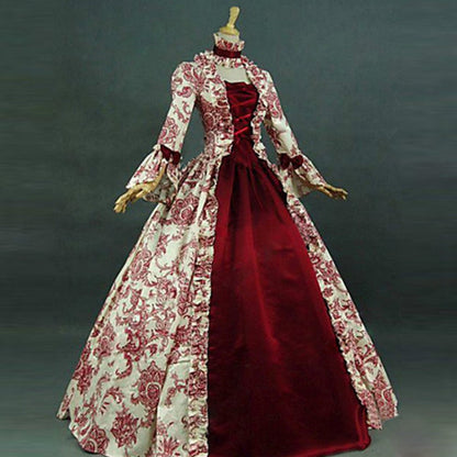 Medieval Victorian Court Dress Gothic Long Sleeve Printed Dresses