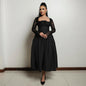 Women's Square Collar Lace Long Sleeve Waist Dresses