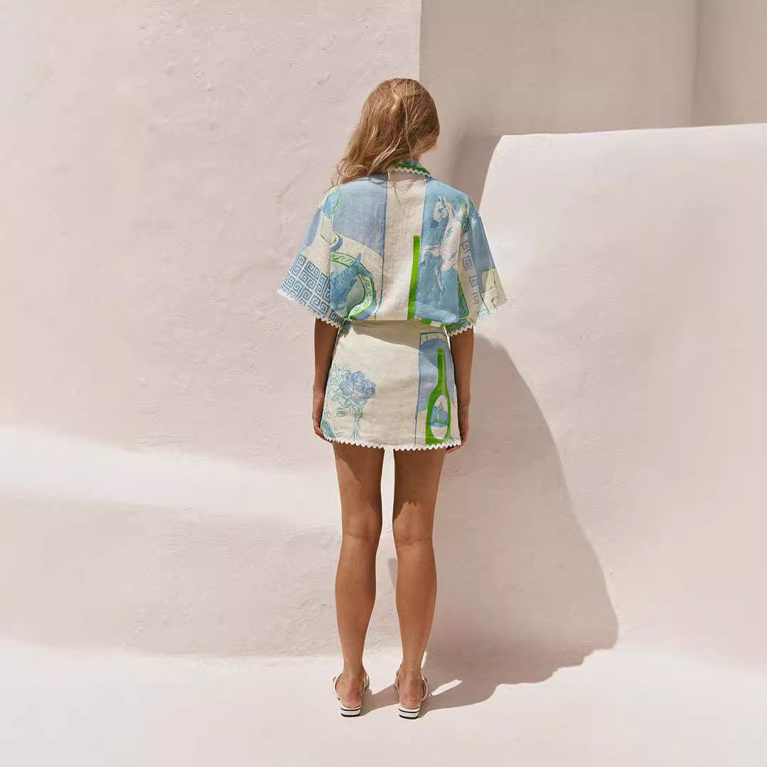 Two-piece Set Decorative Edge Casual Printed Suits