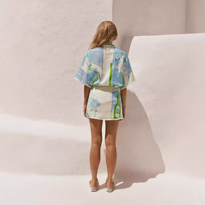 Two-piece Set Decorative Edge Casual Printed Suits