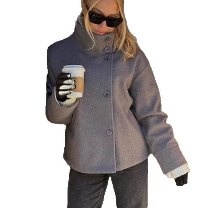 Women's High Quality Elegant Stand Collar Single Breasted Coats