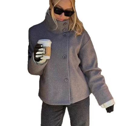 Women's High Quality Elegant Stand Collar Single Breasted Coats