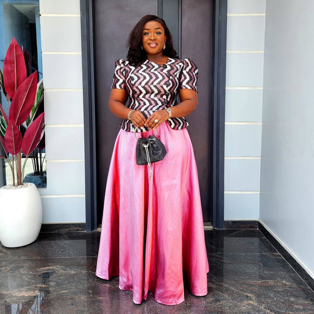 Women's T-shirt Dress African Wear Crystal Satin Dresses