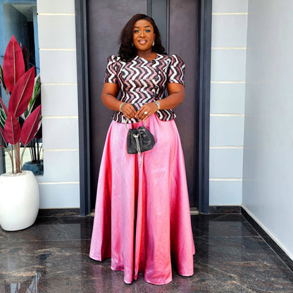Women's T-shirt Dress African Wear Crystal Satin Dresses