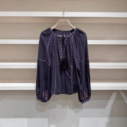 Embroidery Tassel Long Sleeve Shirt Elastic Suits