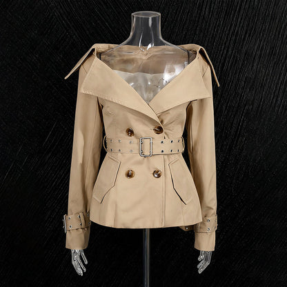Women's Trench Autumn Retro Large Lapel Double Breasted Fitted Coats