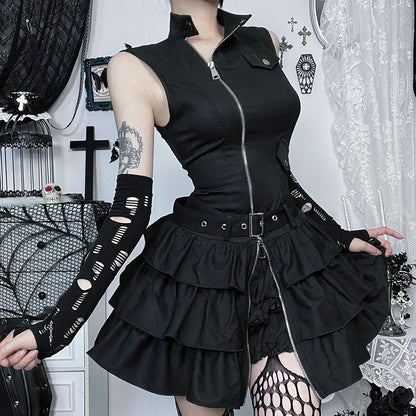 Women's Vintage Zipper Dress Personality Street Punk Dresses