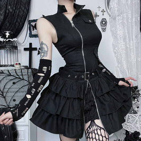 Women's Vintage Zipper Dress Personality Street Punk Dresses