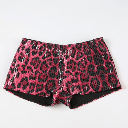 Women's Spring Leopard Print Sequins High Waist Tight Shorts