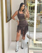 Women's Square Collar Sling Tassel Dress Without Dresses