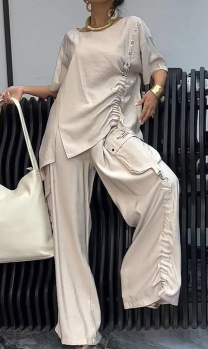 Women's Summer Fashion Casual Round Neck T-shirt Trousers Suits