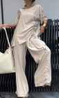 Women's Summer Fashion Casual Round Neck T-shirt Trousers Suits