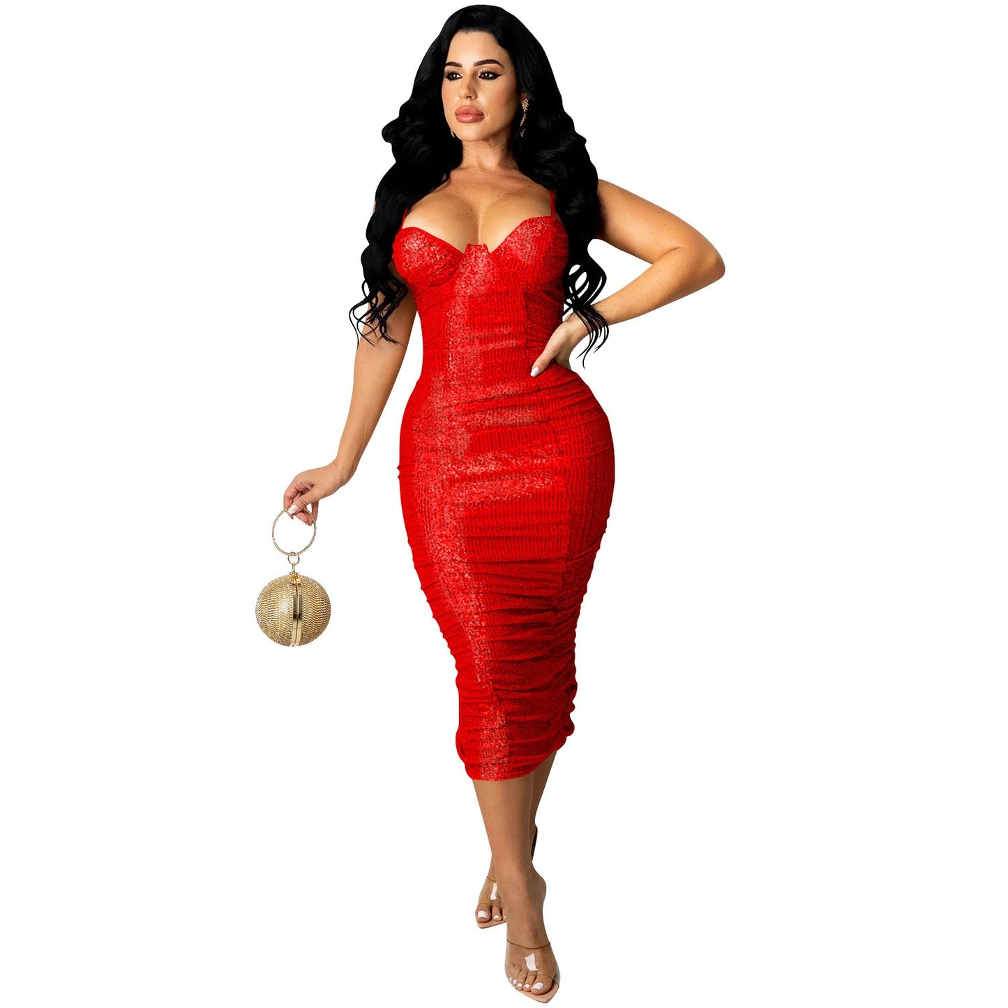 Women's Fashion Nightclub Sequin Sexy Sleeveless Split Dresses