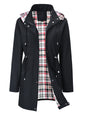 Women's Hooded Drawstring Plaid Lined Trench Coats
