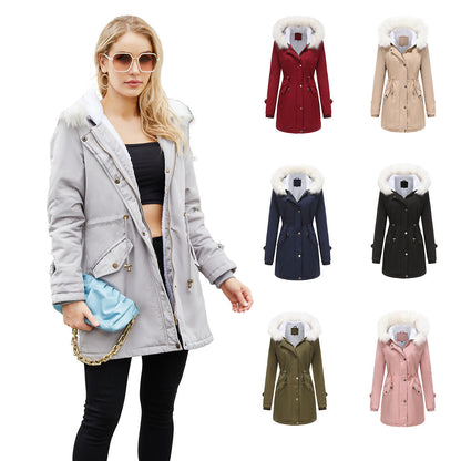 Women's Detachable Fur Collar Long-sleeved Hooded Coats