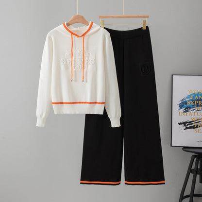 Women's Casual Knitting Hooded Loose Two-piece Fashion Suits
