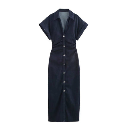Midi Dress Slim Summer Denim Blue Dresses