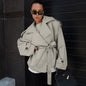 Women's Loose Waistband Long Sleeve Trench Design Coats