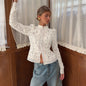 Women's Summer Lace Crochet Stand-up Collar Slim Fit Shirt Blouses